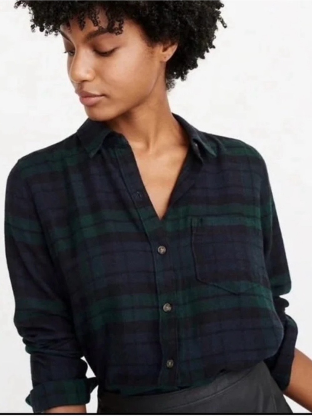 Abercrombie & Fitch Dark Green and Black Plaid Button-Down Shirt